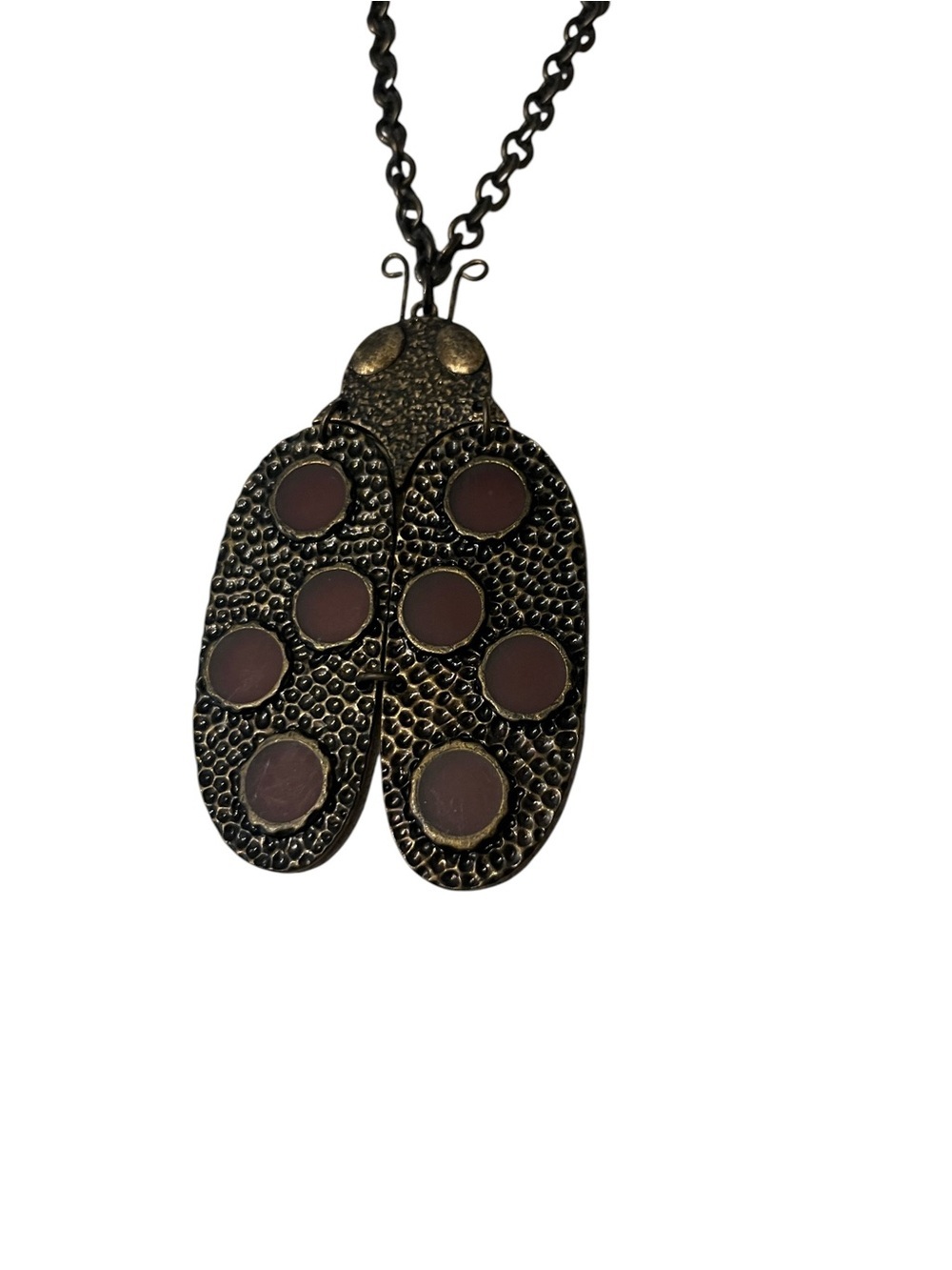 Vintage Lucky Brand Brass Large Ladybug Pendant Necklace